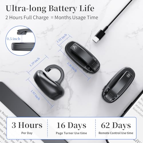 Image of [2 Clips] Finger Ring Kindle Page Turner Remote Control for Paperwhite: Rechargeable Wireless Clicker for Reading on Bed for iPhone Android iPad, Camera Shutter & Video Record Accessories (Black)