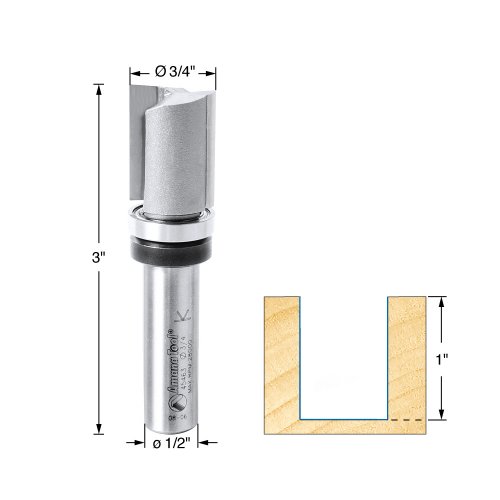 Image of Amana Tool 45463 Carbide Tipped Flush Trim Plunge Template Router Bit 3 /4 Dia x 1 Inch x 1 /2 Shank with Upper Ball Bearing