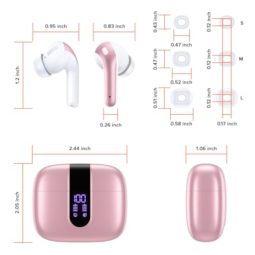 TAGRY Bluetooth Headphones True Wireless Earbuds 60H Playback LED Power Display Earphones with Wireless Charging Case IPX5 Waterproof in-Ear Ear buds with Mic for TV Smart Phone Laptop Computer Sports