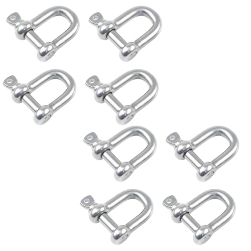 Image of D Shackle, 8 Pack 4mm Stainless Steel D Ring Shackles for Marine, Outdoor and Industrial Use, Heavy Duty Screw Pin Anchor for Chains, Ropes and Lifting