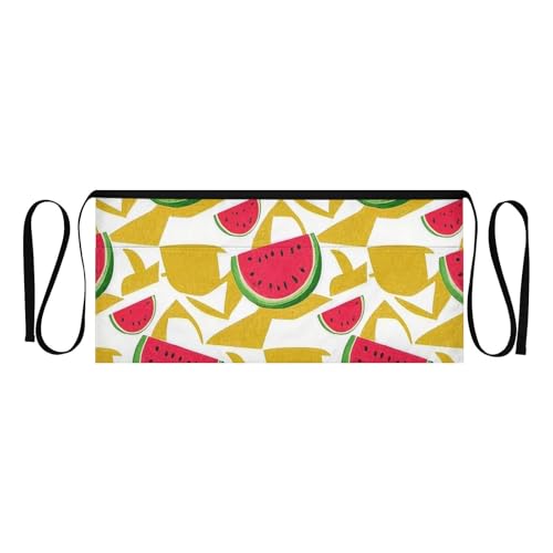 FASHON&FASCIN Server Apron with Pockets Waist Aprons Half Waitress Apron Watermelon Pattern for Gardening Restaurant,Multi13