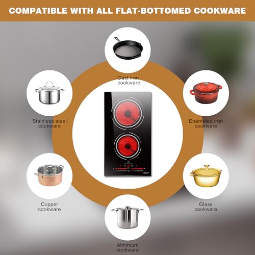 Disaenvir Electric Cooktop in Ceramic Dual Ring, 2 Burner Plug in Portable Electric Hob 2800W, 30cm Built-in & Countertop Stove Top with Extended Zone, Slide Control & Touch Control, Safety Lock - Image 5