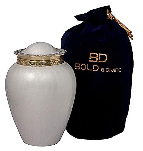 Bold & Divine Pearl White Aluminium Cremation Urns for Human Ashes Adult 200 Cubic Inches with Velvet Bag for Your Loved One — image 1