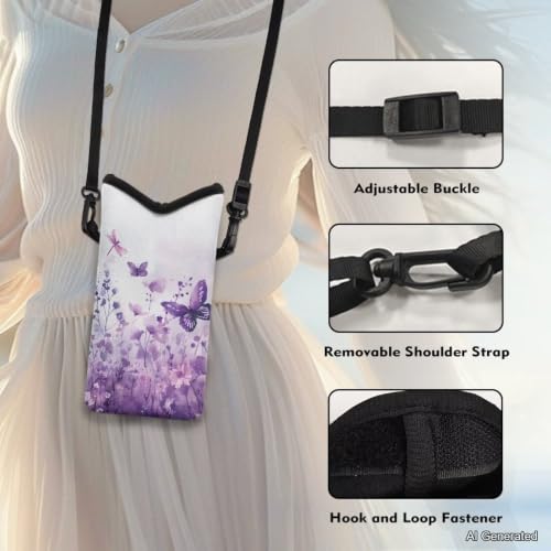 Image of Crossbody Phone Bag for Waterproof Smartphone Protection Bag with Adjustable Strap Women Men for iPhone 15 /14 /13 Pro Max, 15 /14 Plus, Butterfly Dragonfly Purple Flower