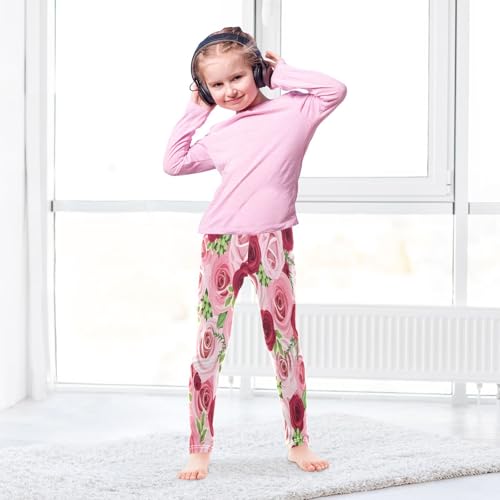 Bolaz Toddler Girls Leggings Printed Yoga Pants Leggings Red Pink Rose for Kids4