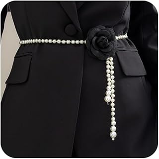 حزام خصر عصري بنمط زهور الكاميليا ومزين باللؤلؤ الأبيض والأسود للنساء، مناسب لفستان الزفاف