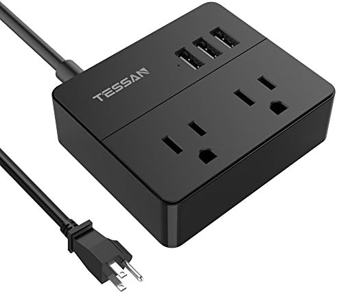 Extension Cord with USB Ports, TESSAN 2-Outlet and 3 USB Travel Power Strip, 5Ft Cord Desktop Charging Station for Cruise Ship, Travel, Home and Office - Black