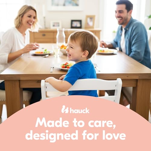 Image of Hauck Alpha+ Grow Along Adjustable Wooden High Chair Seat w / 5 Point Harness & Bumper Bar for Baby & Toddler Up to 198 lbs, Beechwood, White