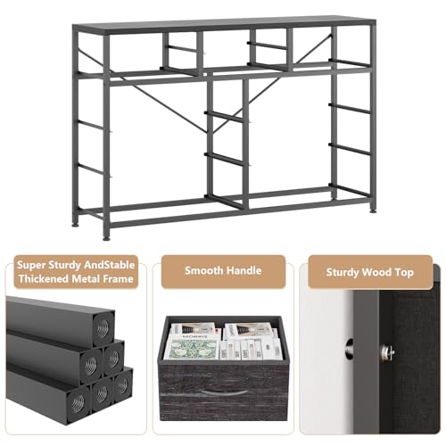 Jojoka Wide 10 Drawer Dresser,TV Stand Entertainment Center Fabric Storage Dressers Drawers for Bedroom, Hallway, Nursery, Closets, Steel Frame, Wood Top, Black Willow