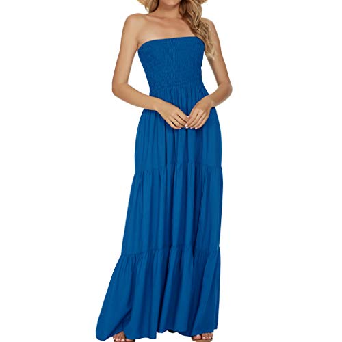 Image of Women's Summer Strapless Tube Top Maxi Dresses Off Shoulder Boho Beach Long Dress