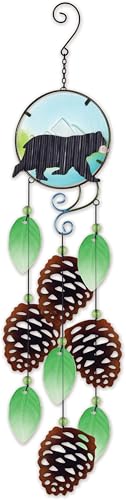 Sunset Vista Designs Windchimes - Tumbled Glass & Metal Pine Cones Wildlife Suncatcher Chime, 25" Long, Black Bear