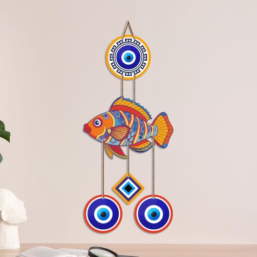 Image of Artvibes Fish Nazar Battu Wall Hanging for Home Entrance | Evil Eye MDF Decorative Wall Art | Vastu Inspired Decor for Living Room | Office | Hallway | Lucky Charm Housewarming Gift (WH 8537N)