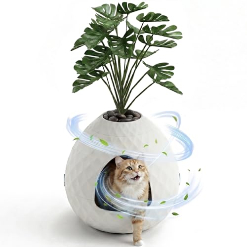 Cat Litter Box Hidden Cat Litter Box Enclosure with 24 Faux Plant and Some Pebbles Home-Friendly Ventilated Design Easy to Assemble & Clean for Living Room Bedroom Corner Indoor