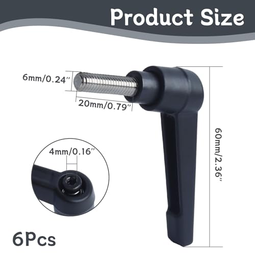 Image of Clamping Lever Handles with Quick Release Push Button Locking, 304 Stainless Steel M6 x 20mm Stud - Black (6 Pack)