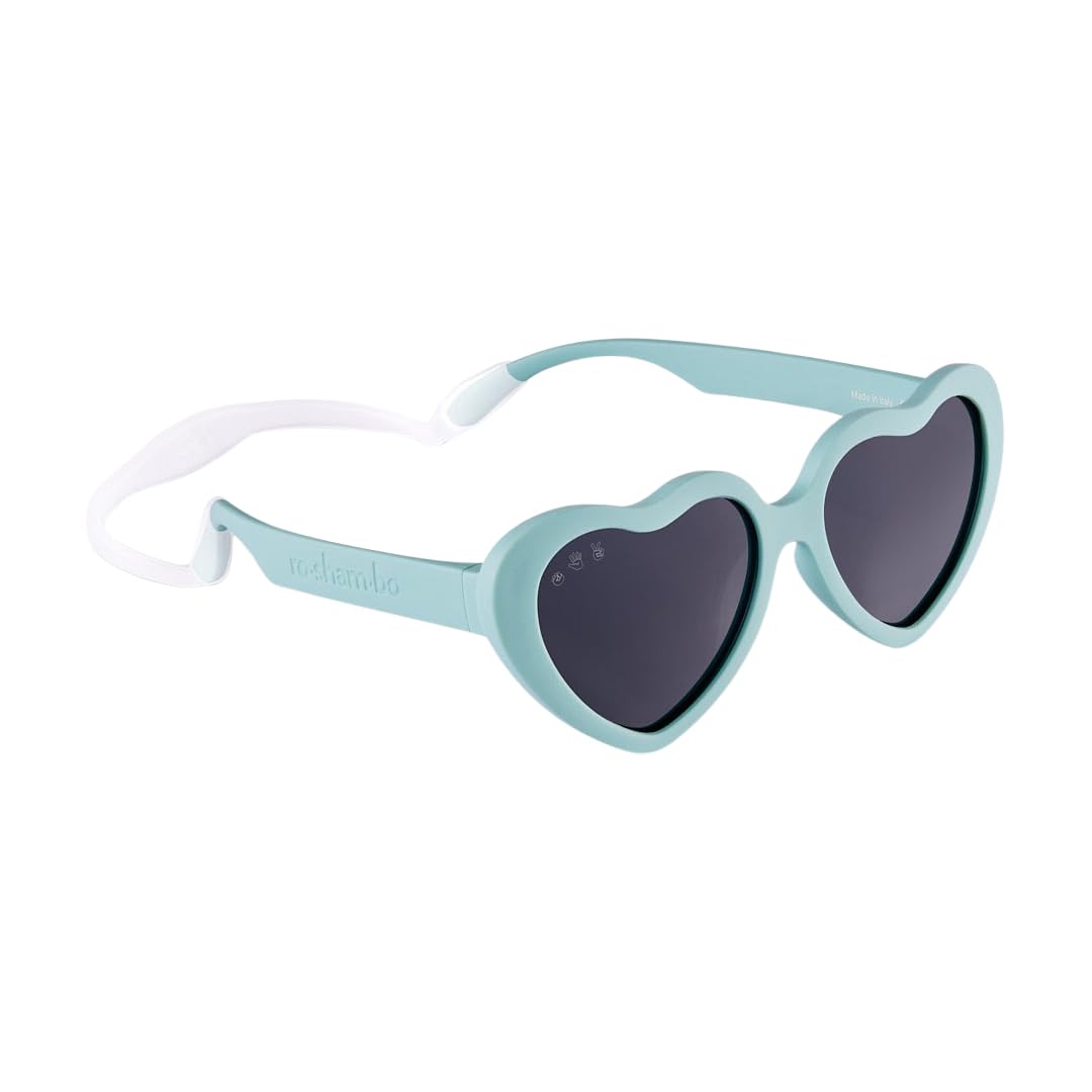 ROSHAMBO Unzerbrechliche Baby-Sonnenbrille in Herzform mit Riemen – Kleinkinder 0–24 Monate Mädchen Jungen 2–4 Jahre – polarisierte Gläser