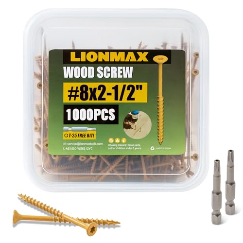 Image of LIONMAX Wood Screws 2-1 /2 Inch, Deck Screws #8 x 2-1 /2 inch, 1000 PCS, Rust Resistant, Epoxy Coated, Exterior Wood Screw, Outdoor Decking Screws, Torx /Star Drive Head, T25 Star Bit Included, Tan