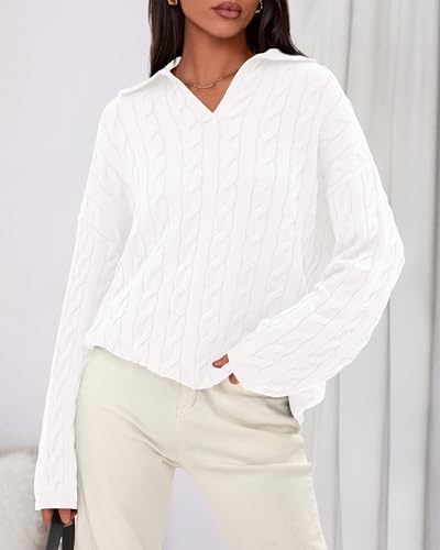 Image of BTFBM Women's Oversized Sweaters Fall Fashion Clothes 2025 Trendy Knit Pullover Casual Long Sleeve V Neck Sweater Jumper Tops