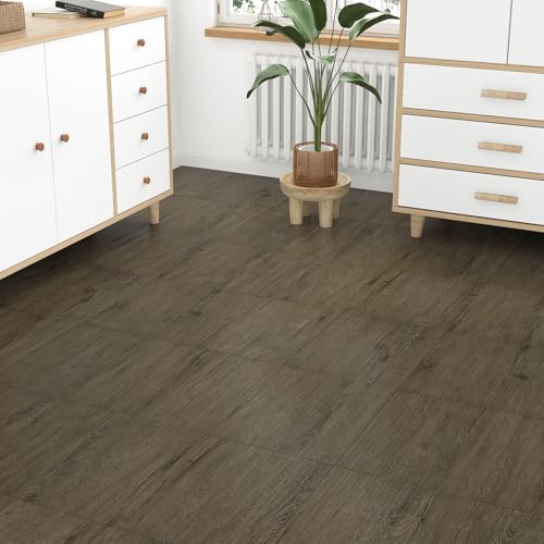 Yullpaper 24 Stück PVC Bodenbelag Selbstklebend Klick Vinylboden Holzoptik Braune Fliesenaufkleber Boden für Küche Waschbar Klebevinyl Bodenfliesen Selbstklebend Klebefliesen Bad Boden 30 X 30cm