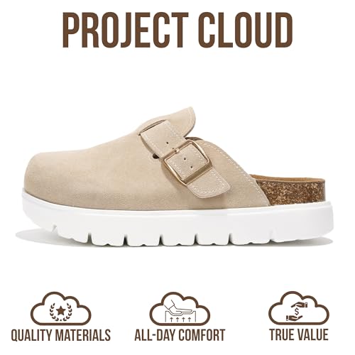 Image of Project Cloud 100% Genuine Leather Platform Clogs for Women Footwear - Memory Foam Arch Support Cork Footbed Casual Shoes & Mules for Women 2026 (Benton Chunky)