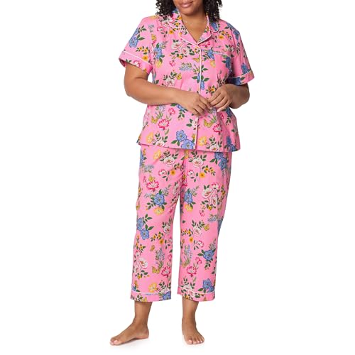 Image of Bed Head PJs Womens Matching Pajamas - Soft Organic Cotton Button Down PJ Shirt & Cropped Pants Set - Loungewear & Sleepwear