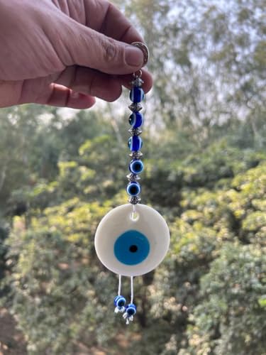 Image of BLUE BEADS Turkish Feng Shui Vastu Blue Glass Evil Eye Hanging /Door Hanging Nazar Batu for Protection and Good Luck - Perfect for Gifting Home or Office (White Evil Eye)