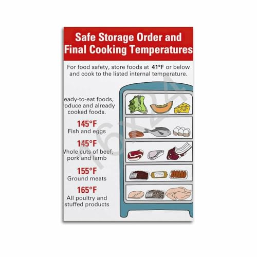 LOKLNEYK Refrigerator Food Storage Infographic Proper Storage Food Safety Guide Poster Poster Wall Art Canvas Aesthetic 16x24inch(40x60cm) Unframe-style