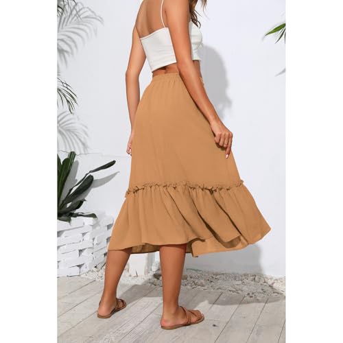 Image of Witsmile Summer Skirts Midi Length Flowy Pleated Tiered Skirts for Women 2025 Fashion Trendy(Moka,XL)
