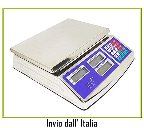 newnet Bilancia Elettronica Digitale da banco (Bar, Macelleria, Fruttivendolo ECC.) Piatto in Acciaio Inox Max 40Kg