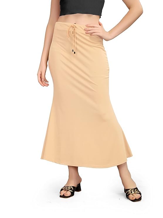 Image of Mogsa Women's Lycra Fishcut Saree Shapewear Petticoat - Tummy Control Slim Fit Stretchable Shaper Skirt with Drawstring & Side Slit for Sarees