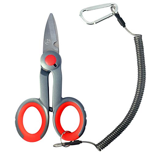 BXIO Tijeras de Pesca Cuerda de Seguridad, Mango de Tijera ergonómico Suave Antideslizante La Hoja Puede Cortar Hilo de Pesca y Alambre de Cobre, Hoja de Hierro Delgada, Tira de Tela (Orange-Grey) Cover