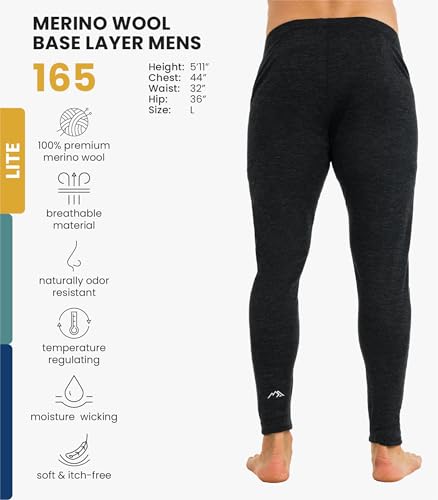 Image of Merino Wool Base Layer Mens Bottom Pants 100% Merino Wool Heavyweight, Midweight, Lite Thermal Underwear Long Johns and Socks