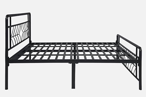 Image of Vara Metal King Size Bed Without Storage | Wrought Iron Double Bed with Headboard & Footboard | Sturdy Powder Coated Platform Bed King Size Cot for BedroomLivingRoom Black (75x72)