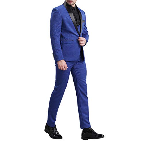 YFFUSHI Men's Elegant Jacquard 3 Piece Suit Shawl Lapel Slim Fit Tuxedo Set 5