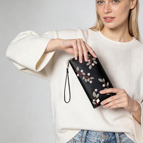 Image of RNIEGA Womens Wallet RFID Blocking Vegan Leather Zipper Around Ladies Wallets Long Clutch Purse with Wristlet