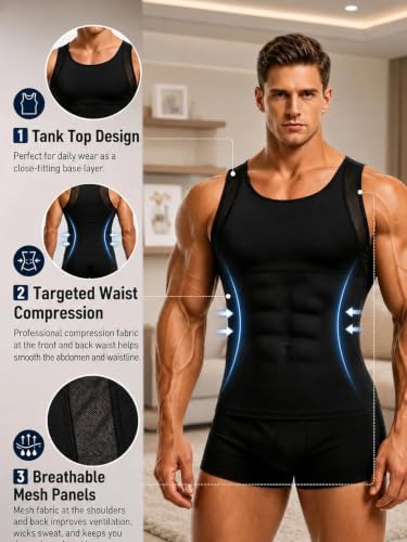 Mens Compression Shirt Tank Top Shapewear Vest for Tummy Control Undershirt - image 5