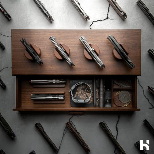 Pocket Knife Display Case Edc Case – Pocket Knife Storage Case And Knife Display Stand – Pocket Knife Case And Pocket Knife Organizer – Knife Cases For Collections - Gift For Men Husband Dad - Walnut #TOP1