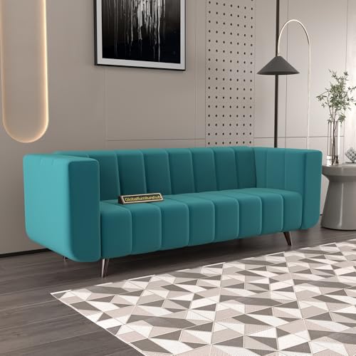 Image of 3 Seater Sofa | Luxury Comfort & Extra Spacious | Sofa Set | Wooden Sofa Set for Living Room | Couch Sofa Living Room & Office (Aqua Blue)