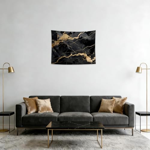 QGHOT Black and Gold Marble Tapestry Wall Hanging Modern Abstract Black Tapestry for Bedroom Living Room Wall Art Decor 39.4"x31.5"