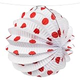 24 Unidades de farolillos de Papel Redondo de Color Blanco con Lunares Rojos de Ø 21,5 cm - Farolillos Colgante de Papel, decoración Fiesta Boda, cumpleaños, Primavera, Feria, comuniones.