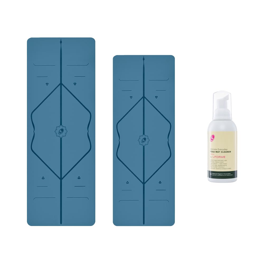 LIFORME Original Yoga Mat Travel Mat Ultimate Everyday Yoga Mat Cleaner - Bundle Pack -Patented Alignment System Eco-Friendly