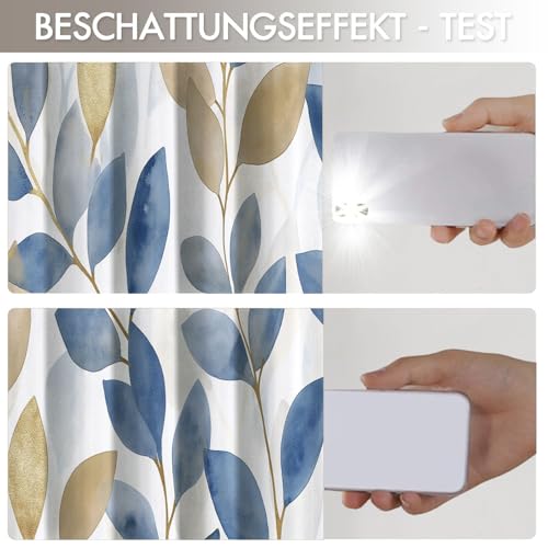 Rideau opaque bleu beige doux avec motif feuille dorée occultant