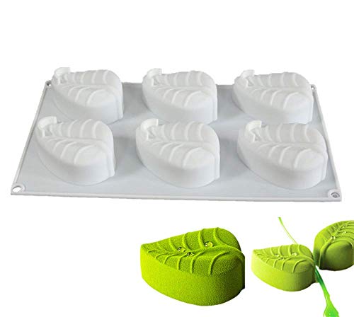 xiaoshenlu Molde de Silicona Pastel 3D, moldes Silicona 3D para postres pudín, 6 cavidades Forma de Hojas, Blanco