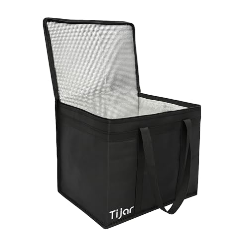 Tijar XL 40L Cooler Bag – Extra Large Heavy Duty Insulated Cool Bag, Black – Thick Foam Lined, Leak-Resistant, Foldable, Double Strap, Durable Zipper – Picnic, Camping, Food Storage, Travel