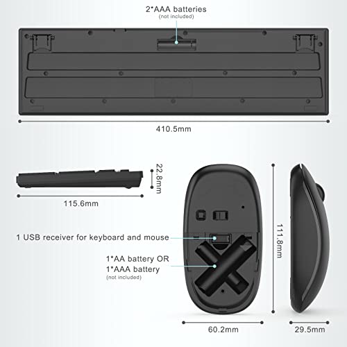 Image of seenda Wireless Keyboard and Mouse Set, 2.4GHz USB Keyboard and Mouse Combo Full Size US Layout, with Number Pad, for Windows XP /7 /8 /10 /11, MacBook, PCs, Laptops, Black