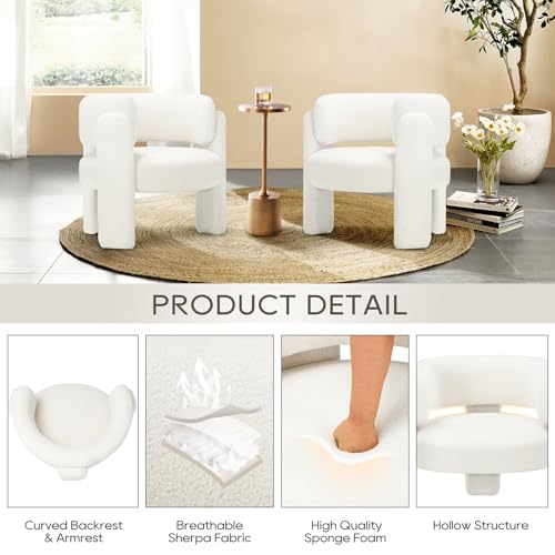 COLAMY Modern Sherpa Accent Chair, Upholstered Barrel Side Chair, Comfy Round Upholstered Arm Chair with 3 Legs for Living Room, Bedroom, Reading, Cream by COLAMY - Image 4