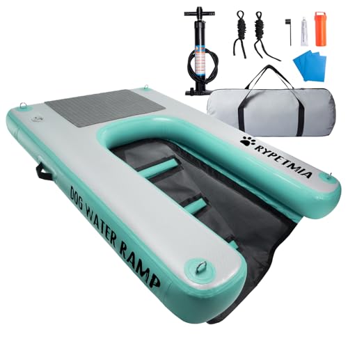 RYPETMIA Dog Water Ramp, 60" x 40" Inflatable Dog Float Floating Ramp Ladder for Pools Boats Docks | Dog On Water Ladder Steps | for Swimming Pets Up to 220 Pounds (Mint Green)