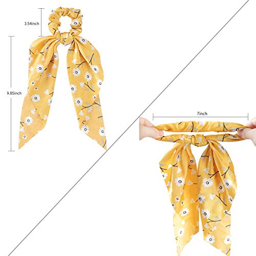 8 Pcs Hair Scarf Scrunchie, Hair Scrunchies with Bow, Chiffon Floral Scrunchie Hair Bands Satin Scarf Ponytail Holder for Women (Color C) - Thumbnail 2