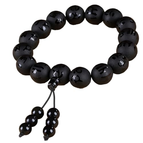 Mantra à Six Caractères en Perles de Prière en Agate Noire et Quartz Naturel