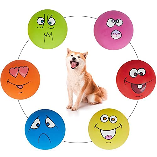 WSNDM 6PCS Dog Squeaky Toys, Rubber Dog Balls, Automatic Rolling Ball Toy, Educational Moving Toy with 6 Balls Have Different Expressions for Dog Training, Interactive Fetch Play for Small Medium Pets