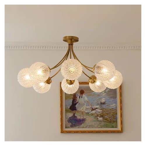 Lustre en cuivre et verre LED moderne chic pour salon haut de gamme